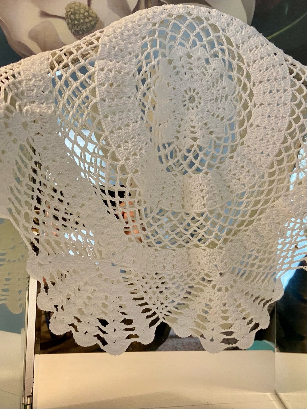 Large Vintage Hand Crocheted White Doily